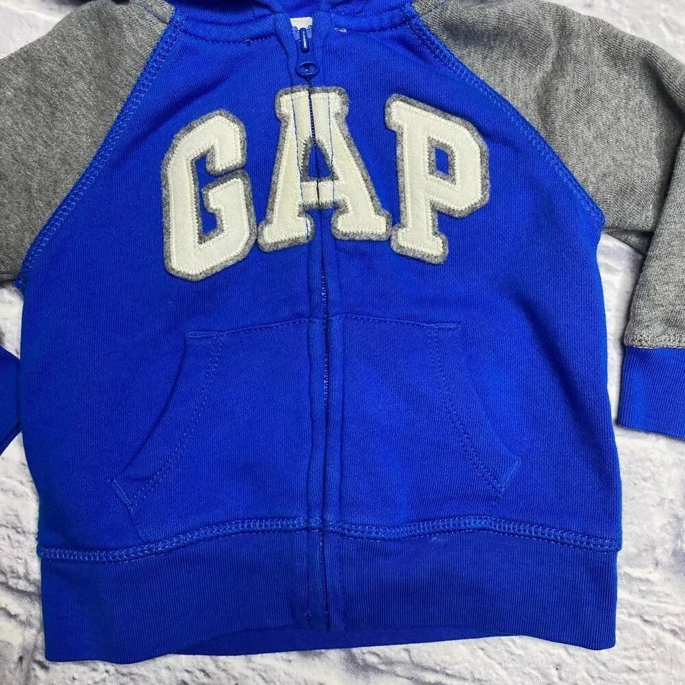 babyGap Colorblock Zip Up Hooded Sweatshirt in Blue/Grey